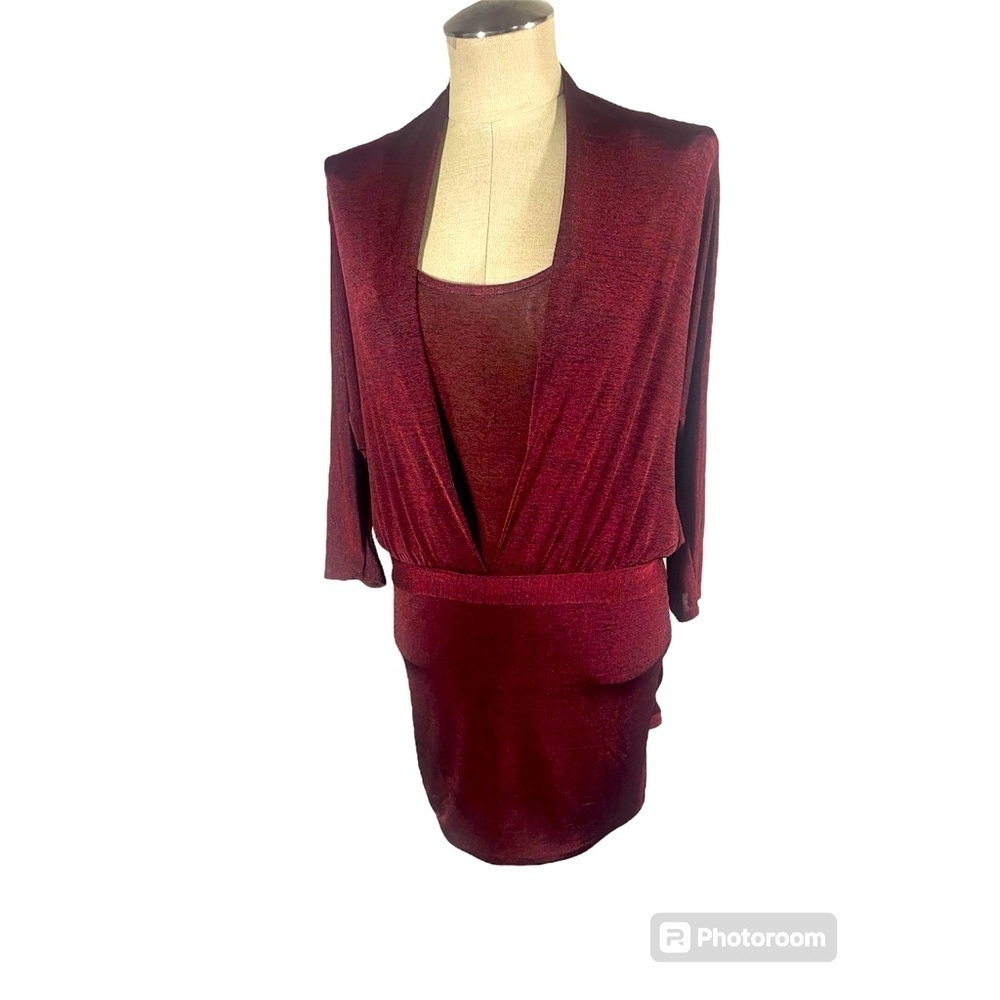 WHITE House Black Market WHBM Maroon Sparkle 3/4 Sleeve Dress Womens Size Small